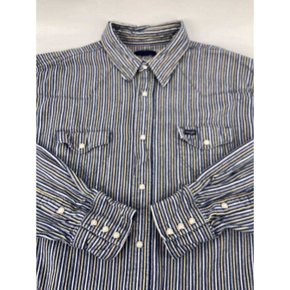 Wrangler Shirt Men 2xl Blue Hickory Stripe Thick Denim‎ Western Pearl Snap